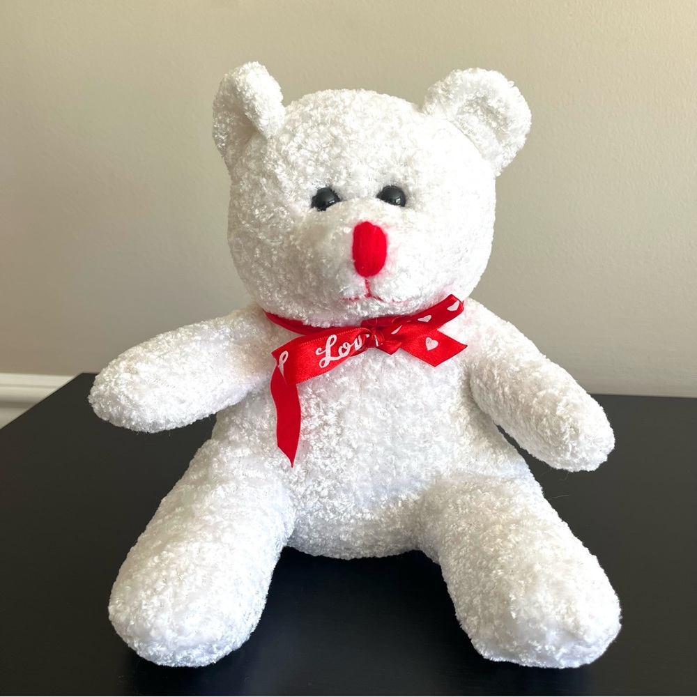 White Teddy Bear Plush Stuffed Animal 9 Inch Valentines Love Heart